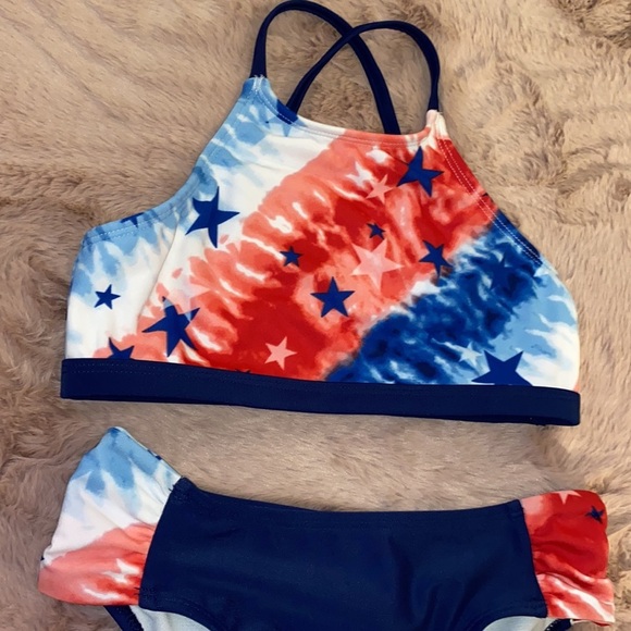 O’rageous red white & blue USA 🇺🇸 size 8 swimsuit bikini tie dye & stars​​ - Picture 2 of 9